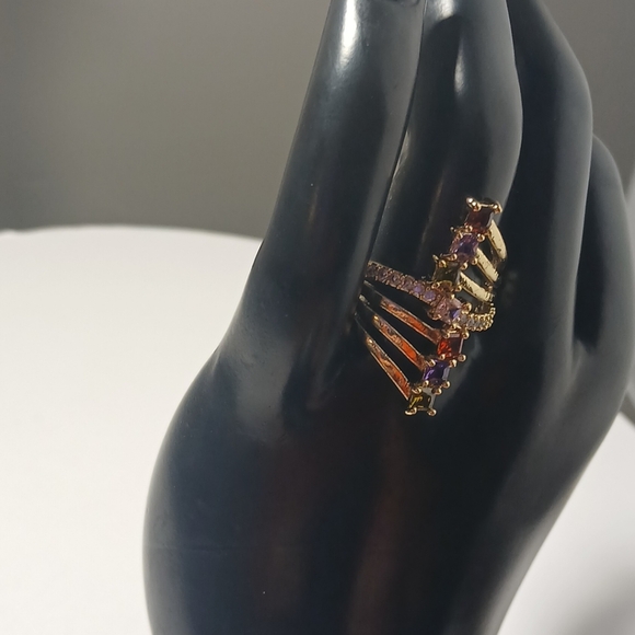 Geourgeous Multicolor Cubic Zirconia Gold Plated Polished Woman Ring - Picture 4 of 6